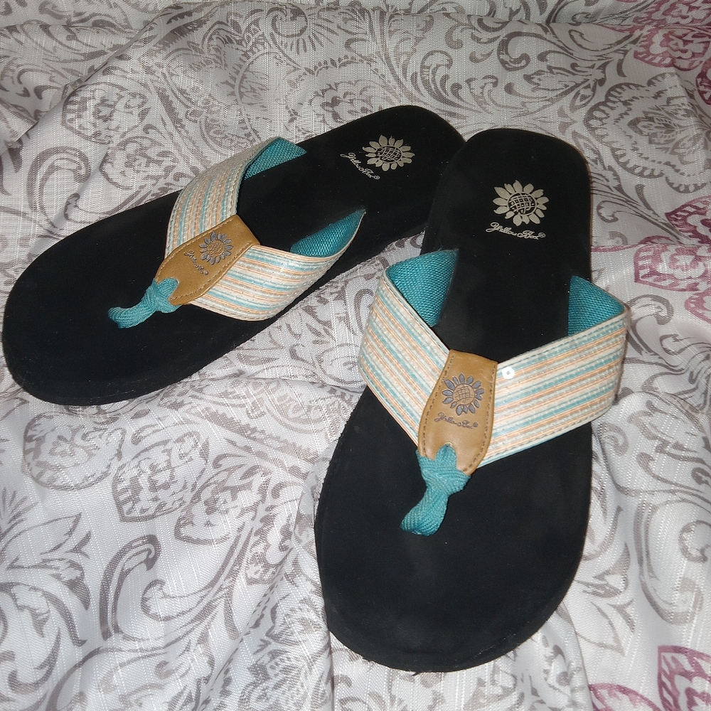 Yellow box flip flops
